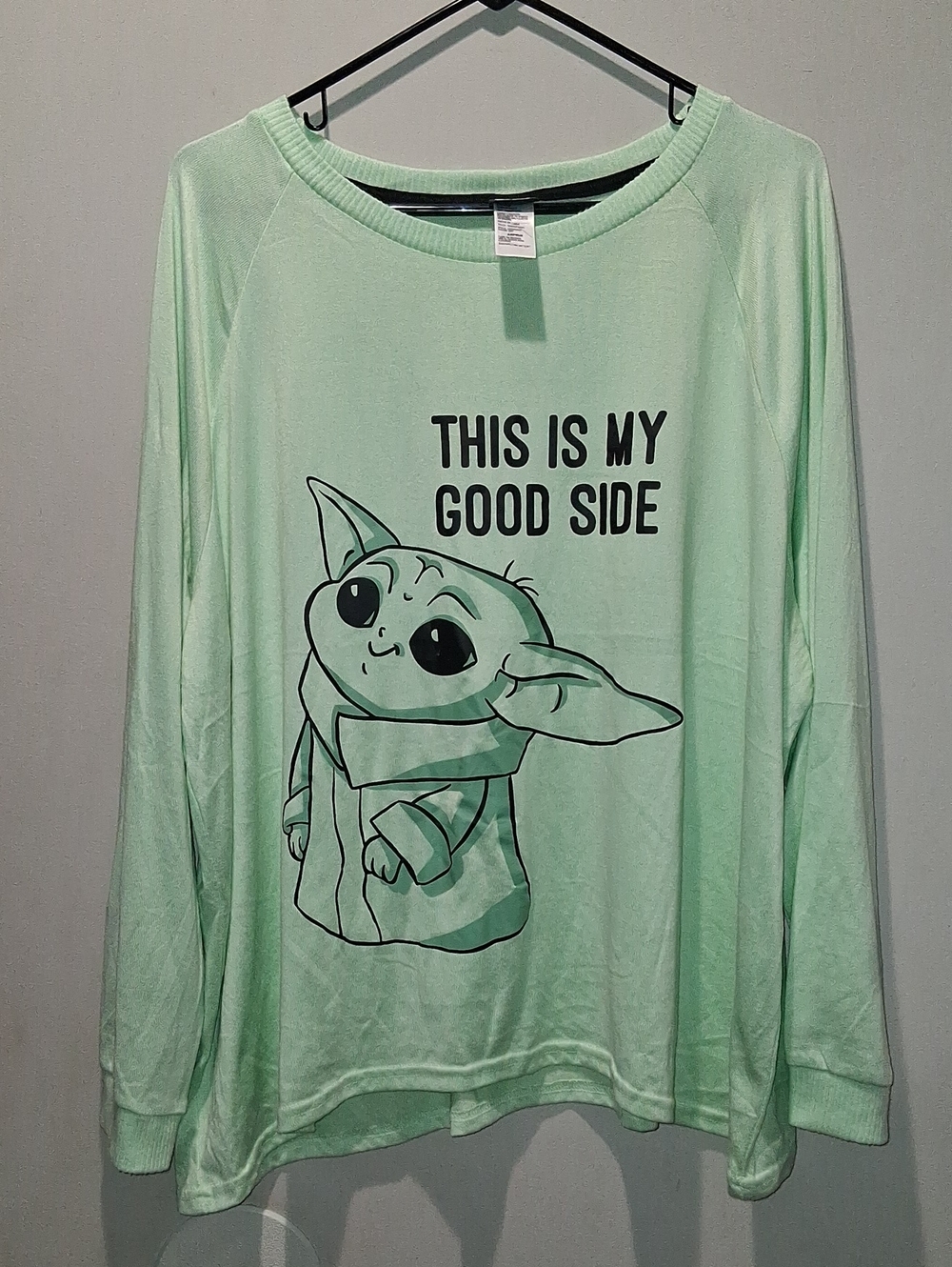 Star Wars Womens Mint Green "This Is My Good Side" Baby Yoda Top